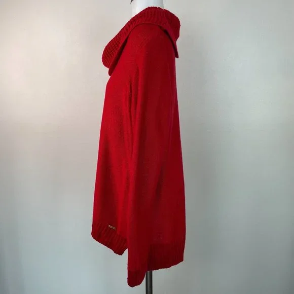 Calvin Klein Sweater Large Red Cowl Neck Pullover Women's Long Sleeve - Picture 4 of 12